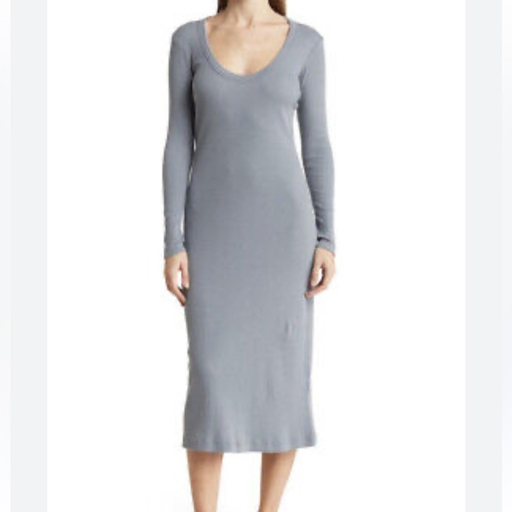 James Perse size 2 = Small the Rib arsenic Long Sleeve scoop neck maxi Dress - Picture 3 of 8